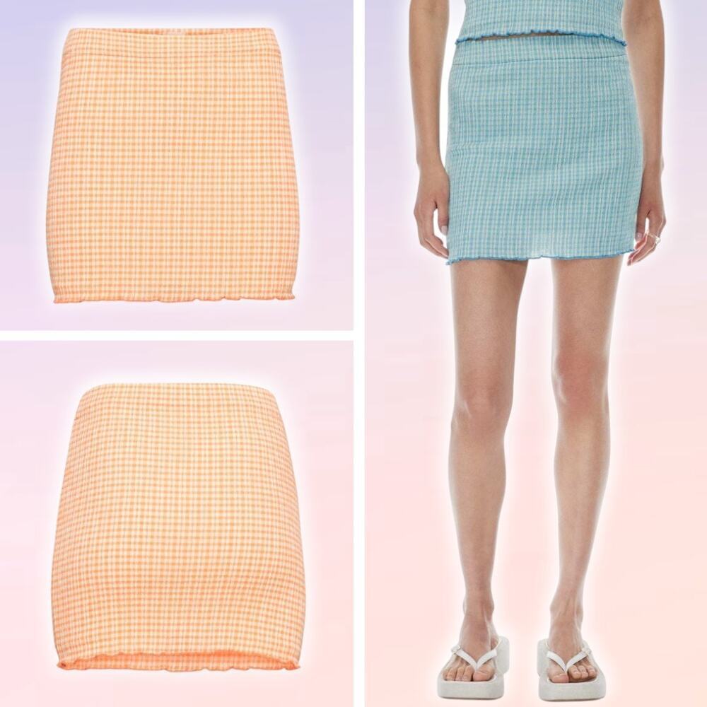 WILFRED Aritzia Reunion Seersucker High-Waisted Tube Skirt Size Medium Orange